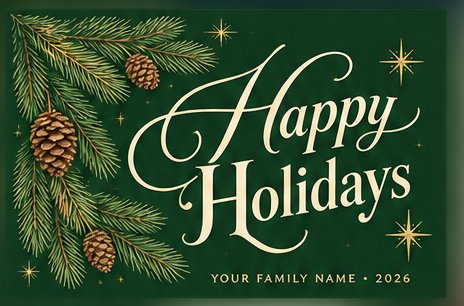 Evergreen Wishes holiday card design